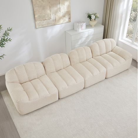 Sofá modular de 4 plazas de espuma de alta densidad, forma concha, beige DESVIAE (1/5)