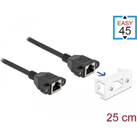 Delock Cable de extensión de red para el módulo Easy 45 S/FTP RJ45 hembra a RJ45 hembra Cat.6A 25 cm negro
