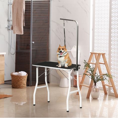 Table de toilettage pour animaux noire avec bras réglable et sangle de maintien (1/5)