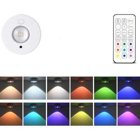 Conjunto de 1 foco LED RGB regulable con mando a distancia, magnético empotrable y a pilas, para iluminación bajo muebles de cocina (1/5)