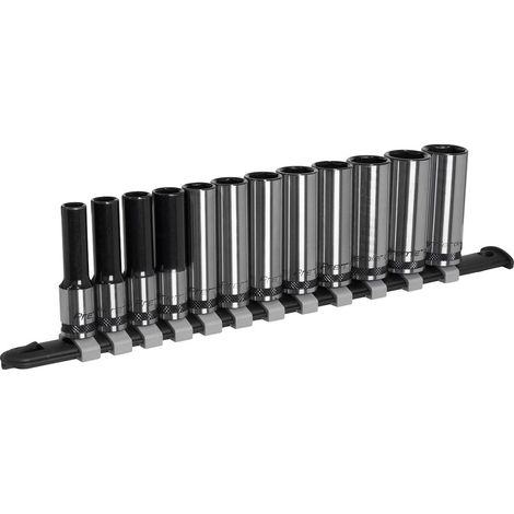 Metric Socket Set Deep 12pc 3/8""D Black Series Single Hex Railed Sealey AK7993