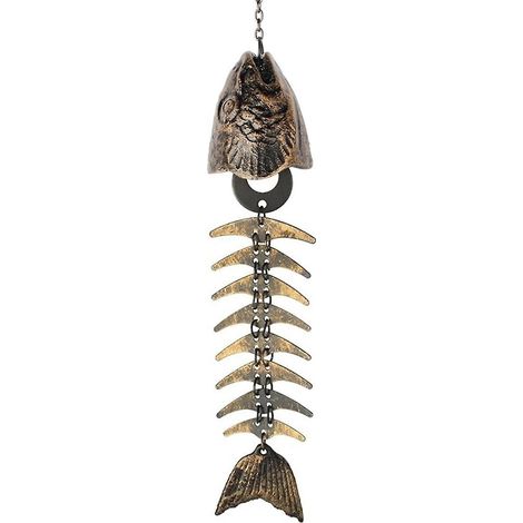 Carillon éolien en forme de poisson, carillon éolien squelette de poisson, carillon éolien en fonte d'arêtes de poisson, carillon éolien vintage en métal pour l'extérieur, apaisant (1/5)