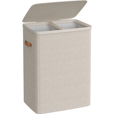 Songmics – Panier à linge 170 L – 2 compartiments avec repères Light et Dark – Montage facile – Couvercle et poignées – Tissu polyester résistant à l’eau