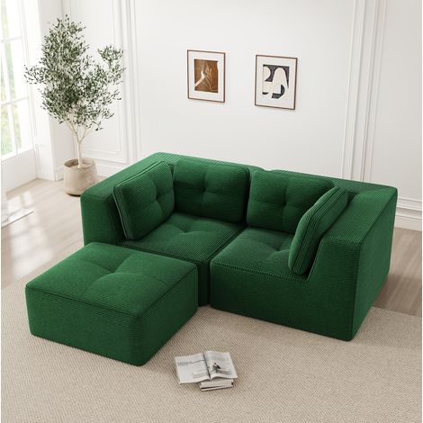 Divano angolare modulare a 2 posti in velluto a coste verde, L, senza montaggio, OKWISH (1/5)