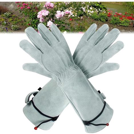Gants de jardinage Gants de jardinage respirants : Gants pour rosiers, Gants respirants anti-épines Manchettes réglables, Gants de travail longs en cuir de vachette pour les tâches ménagères de jardin (1/4)