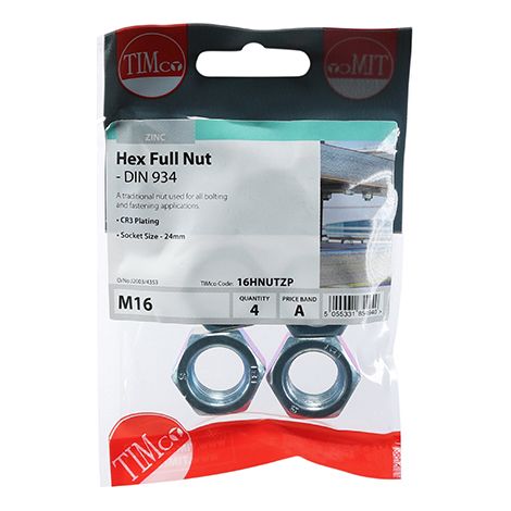 TIMCO Hex Full Nuts DIN934 Silver - M16