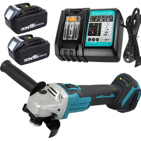 smerigliatrice angolare, Compatibile con la batteria Makita, 125mm per taglio e smerigliatura con batteria 2x5000mAh e caricabatterie DC18RC