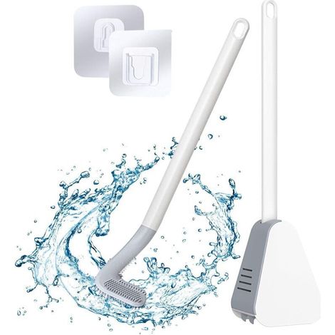 Golf-Toilettenbürste mit Halter und Bürstenkopf, Silikon-Toilettenbürste mit langem Griff (Weiß) - Crezuo