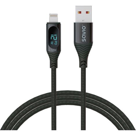 Savio USB - Lightning cable with display CL-173 1 m black Negro (1/4)