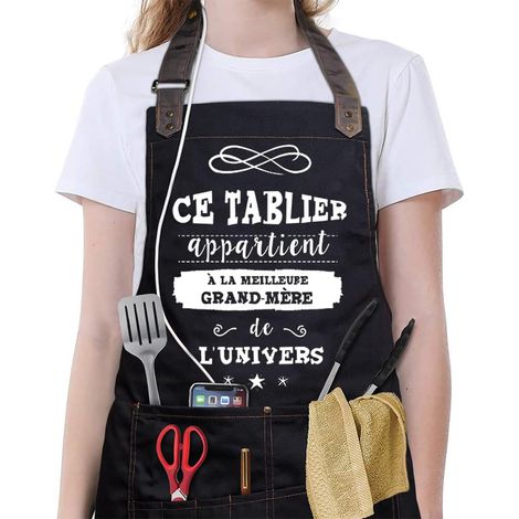 Tablier de Cuisine Etanche pour Maman/Femme avec 6 Poches Taille Réglable Anti-Brûle Tablier Humoristique Familial, Restaurant, Jardin, Barbecue, Café Cadeau pour Mère Anniversaire (1/5)
