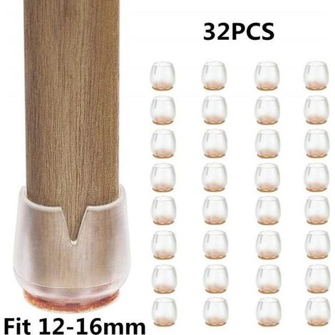 32 protectores de silicona para patas de sillas con almohadillas antiarañazos, aptos para patas de muebles redondas de 12 a 16 mm, fabricados en fieltro antideslizante. (1/4)