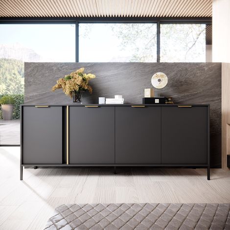 Aparador Hamebati, Armario 4 Estantes, Puertas Batientes, 4 Puertas, 203x40x81h cm Negro Antracita (1/5)