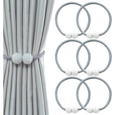 Pack of 6 Magnetic Curtain Tiebacks, Curtain Clip Cord Loop, Curtain Tiebacks for Home Office Window, Decorative Weaving Rope Holder, Grey (1/5)