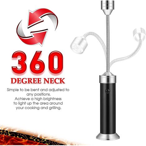 Ensemble de 3 lampes pour barbecue, lampe LED pour barbecue à base magnétique, col de lampe réglable à 360 degrés, convient pour les barbecues en extérieur, noir. (1/3)