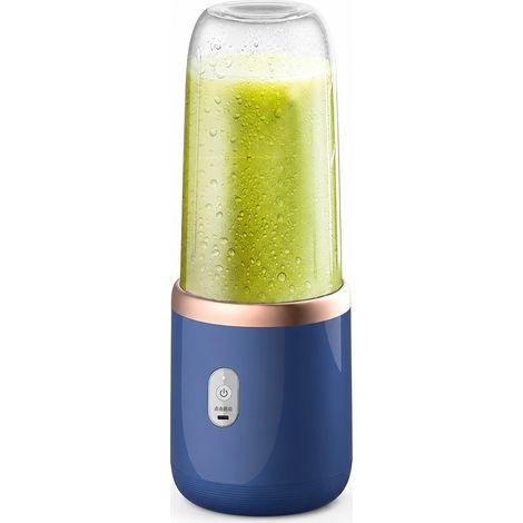 Blender Portable Rechargeable Bleu, Gobelet Individuel avec 6 Lames et Couvercle pour Jus et Smoothies (1/5)