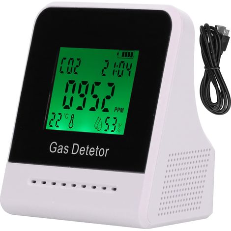 Détecteur de qualité d'air CO température humidité 400-5000 ppm avec horloge, charge USB blanc