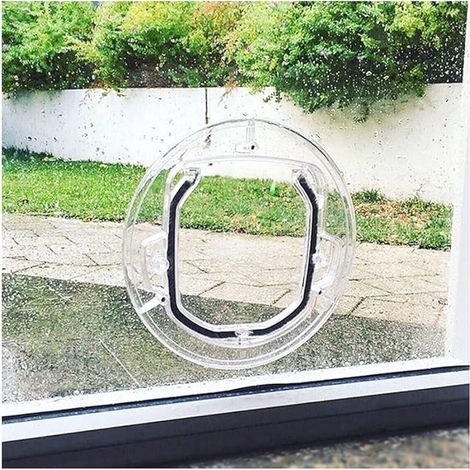 Chatières Rondes à Rabat Transparent avec kit de Verrouillage et de Doublure à 4 Voies pour Chat, Chiot, Chien, Convient Le Mieux pour Porte coulissante en Verre, fenêtre en Verre (1/5)