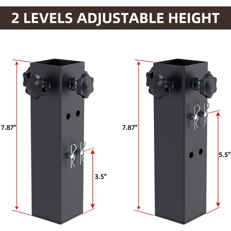Set di 4 prolunghe per gambe di tavoli pieghevoli, 2 altezze/livelli regolabili, alzate quadrate in metallo per gambe dritte quadrate, aumentano l'altezza del tavolo (1/4)