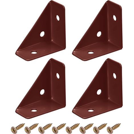 Un ensemble de 4 équerres en acier laminé à froid de 38 mm x 38 mm avec vis pour une utilisation sur une table ou une table de chevet (marron). (1/5)
