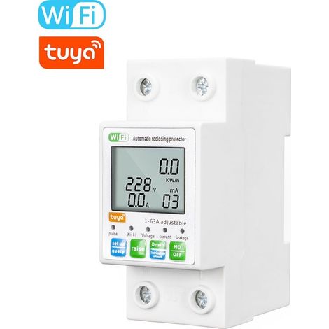220V 63A Disjoncteur WiFi Intelligent Interrupteur Connecté, Protecteur de Réenclenchement Intelligent Tuya WiFi Commutateur avec Protection Contre Les Surtensions et Les sous-Tensions (1/5)