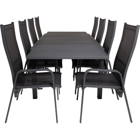 Marbella Gartenset Tisch 100x160/240cm und 8 Stühle Copacabana schwarz.