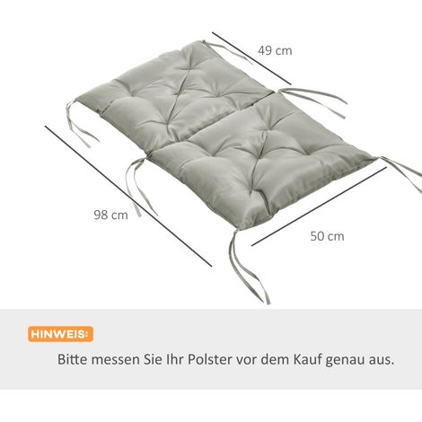 Lot de 2 coussins d'assise, 98 x 50 cm, avec attaches, revêtement en tissu, 8 cm d'épaisseur, gris clair (1/5)