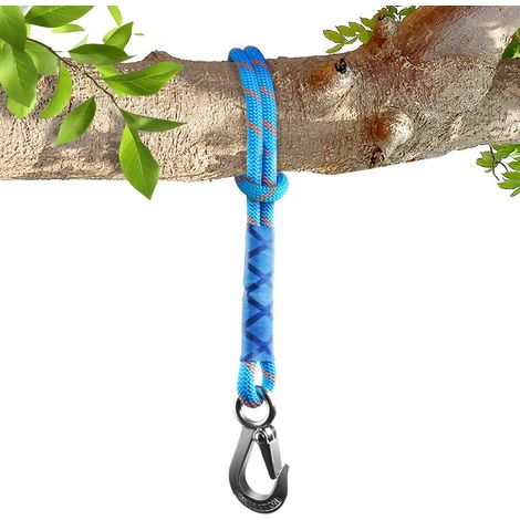 1.2M Corde de Balançoire Hamac Réglable avec Crochet, Jusqu'à 440 lbs, 10mm Diamètre, pour l'alpinisme en Plein Air Sauvetage d'urgence Accessoires (Bleu) (1/3)