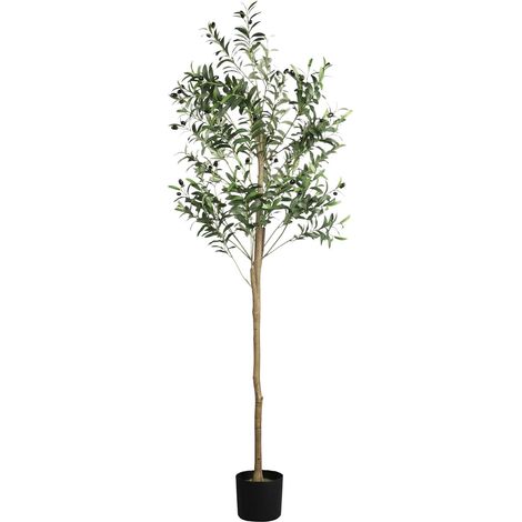 Olivier artificiel de 180 cm pour intérieur et extérieur, faux olivier avec tronc en bois naturel et feuilles d'olivier réalistes pour la maison, le salon, la chambre, le balcon, le bureau, le jardin (1/5)
