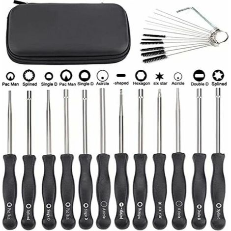 Set mit 12 Schraubendrehern zum Einstellen der Vergaser kleiner Echo- und STIHL-Motoren, inklusive Bürste und Reinigungswerkzeugset. (1/5)