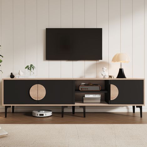 Mueble para TV de madera aglomerada roble y negro 180x35x49 cm con 3 puertas, 2 huecos abiertos y capacidad de 45 kg (1/5)