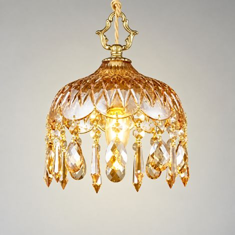 Plafonnier rétro, nouveau modèle A 20 cm grand plafonnier en cristal ambre, support universel saillie et encastré, avec LED 9W 3 couleurs, 36 × 36 × 36 cm, 2 kg – Livraison gratuite
