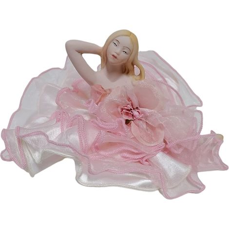 ballerina posa danza classica bambola in porcellana di capodimonte vestito raso rosa pizzo con fiori da collezione made in italy (1/5)