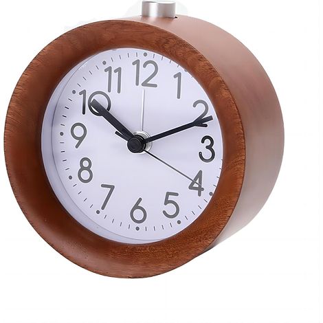 Réveil analogique rond en bois, fonctionnement silencieux sans tic-tac, avec veilleuse, fonction snooze et chiffres arabes, alimenté par piles, réveil de table jaune pour bureau, chambre et table de c (1/5)