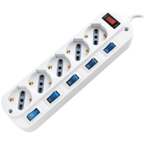 Multiprise V-TAC 5 prises 10/16 A Double poussoir/Schuko 5 interrupteurs 3 500 W 1,5 m (1/3)