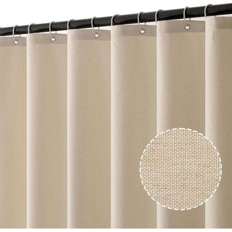 Bardusch-Rideau de Douche en Lin Texturé 150x180 cm Beige Clair - Hôtel de Luxe Lourd, Imperméable, Anti-moisissure, Lavable pour Salle de Bain avec 8 Anneaux (1/4)