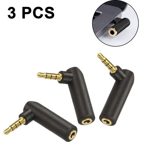 Adaptateur Audio 3,5 mm - Prise Femelle vers Mâle Angle Droit 90 Degrés - Compatible Casques Téléphones Ordinateurs Portables - Lot de 3 (1/5)