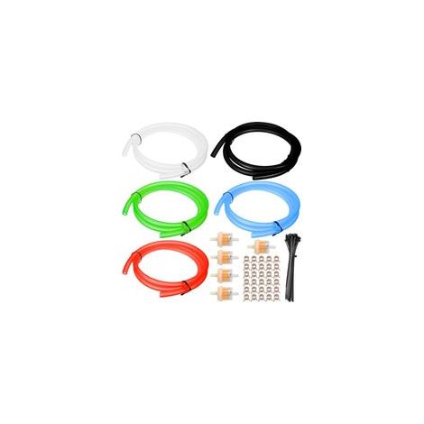 Tuyau de Carburant Essence (5 pièces 1 mètre) Conduite de Carburant en Caoutchouc pour Moto, tronçonneuses, tondeuses (Noir/Rouge/Bleu/Vert/Transparent), avec filtres à Carburant, Pinces (1/5)
