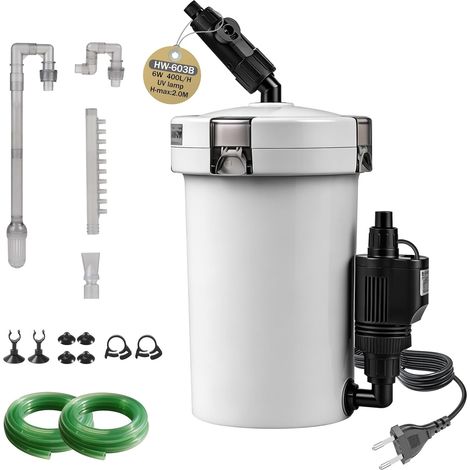 Filtre Aquarium Externe Réglable 400L/H 6W, Silencieux Pompe a Air Aquarium avec Matériel de Filtration, pour Réservoir Jusqu’à 150 L, pour Poisson Rouge, Tortue Deau, HW-603B (1/5)