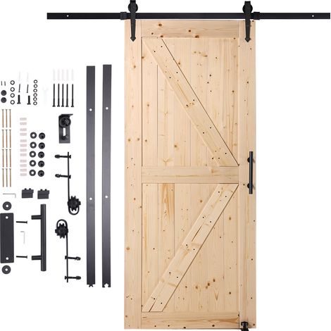 Mophorn Kit per Porta della Stalla e Ferramenta, Porta in Legno 914,4 x 2133,6 mm Senza Intoppi, Kit per Porta con Guida a Pavimento 8 in 1 e Maniglia Porta, Lastra con Pannelli Legno di Abete Rosso (1/5)