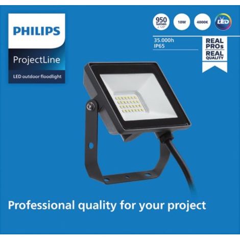 Philips – Projecteur à détecteur de mouvement 10W – Température de couleur 4000K – Indice de protection IP65 – Éclairage extérieur durable (1/5)
