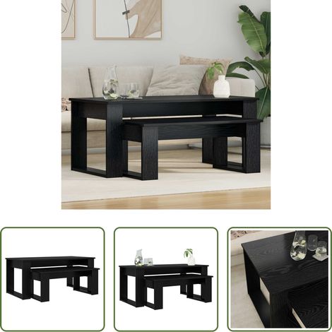 Wohnzimmermöbel - Kaffeetisch Set 2 pcs Schwarz Eichen-Optik Holzwerkstoff (1/5)