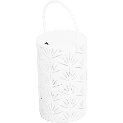 Lanterne suspendue LED blanche avec motif de feuilles ajourées, lampe de cheminée portable pour décoration de maison, jardin ou fête. (1/5)