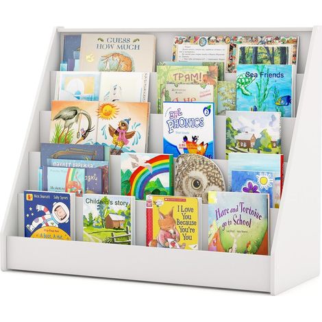 COSTWAY Bibliothèque Enfant en Bois à 5 Niveaux, Étagère à Livres avec Dispositif Anti-basculement et Patins Antidérapants, Meuble de Rangement Jouet pour Bureau Chambre, 91x38x76,5 cm (Blanc) (1/5)