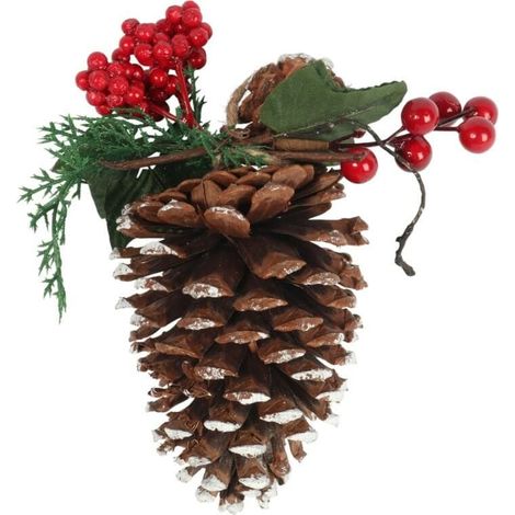 Ciondolo natalizio a forma di pigna con decorazione, 20 cm, marrone. (1/3)