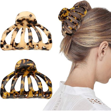 Lot De 2 Pinces Cheveux (beige Et Marron), Pinces Cheveux En Carapace De Tortue Bohmienne, Pince Puissante, Grandes Pinces Cheveux Adaptes Aux (1/5)