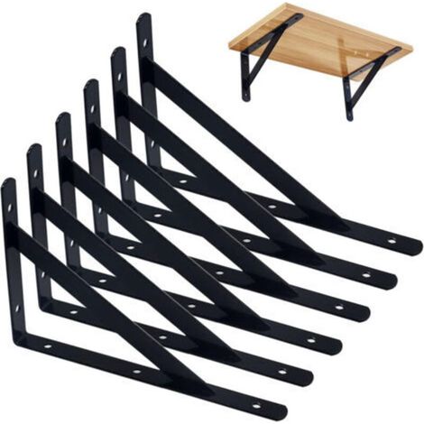 Confezione da 6 staffe da parete, treppiede robusto, staffa per mensola a muro, supporto per mensola a 90 gradi, 200 x 120 mm (nero)