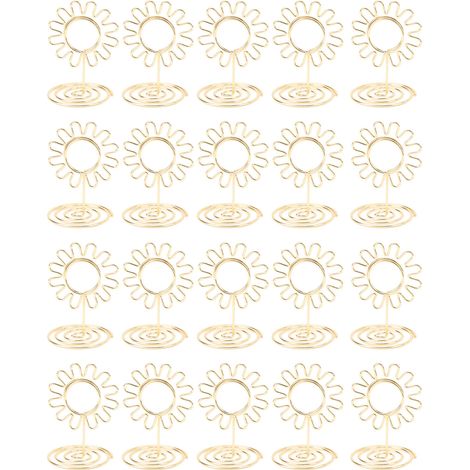 Lot de 20 porte-photos en fil métallique doré, surface plaquée or réutilisable pour cartes de table mariage anniversaire fête. (1/5)
