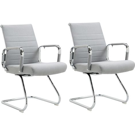 SVITA OFFICE COMFORT 2er Set Besucherstuhl Freischwinger-Stuhl mit Armlehne Konferenzstuhl ohne Rollen Armlehnstuhl Office-Stuhl Stoff Hellgrau