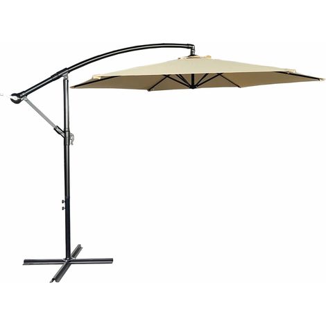 Werka Pro – Parasol déporté crème Ø 3m – Toile polyester 180 g/m² résistante aux UV – Hauteur 2,45m – Pied déporté avec inclinaison