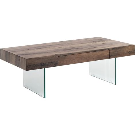 Mesa de centro moderna de madera con patas de vidrio 110x60cm Manhattan (1/4)